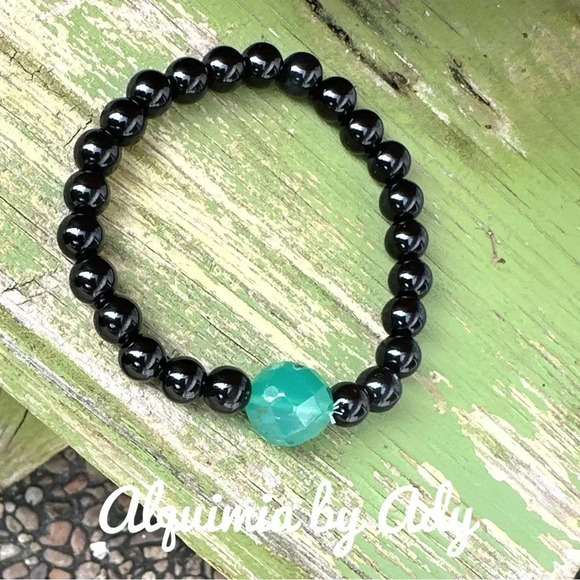 Black Onyx beaded bracelet/colorful chunky aventurine - Picture 1 of 5